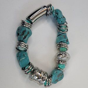 *4/$20* Turquoise and silver stretch chunky bracelet with turquoise stones